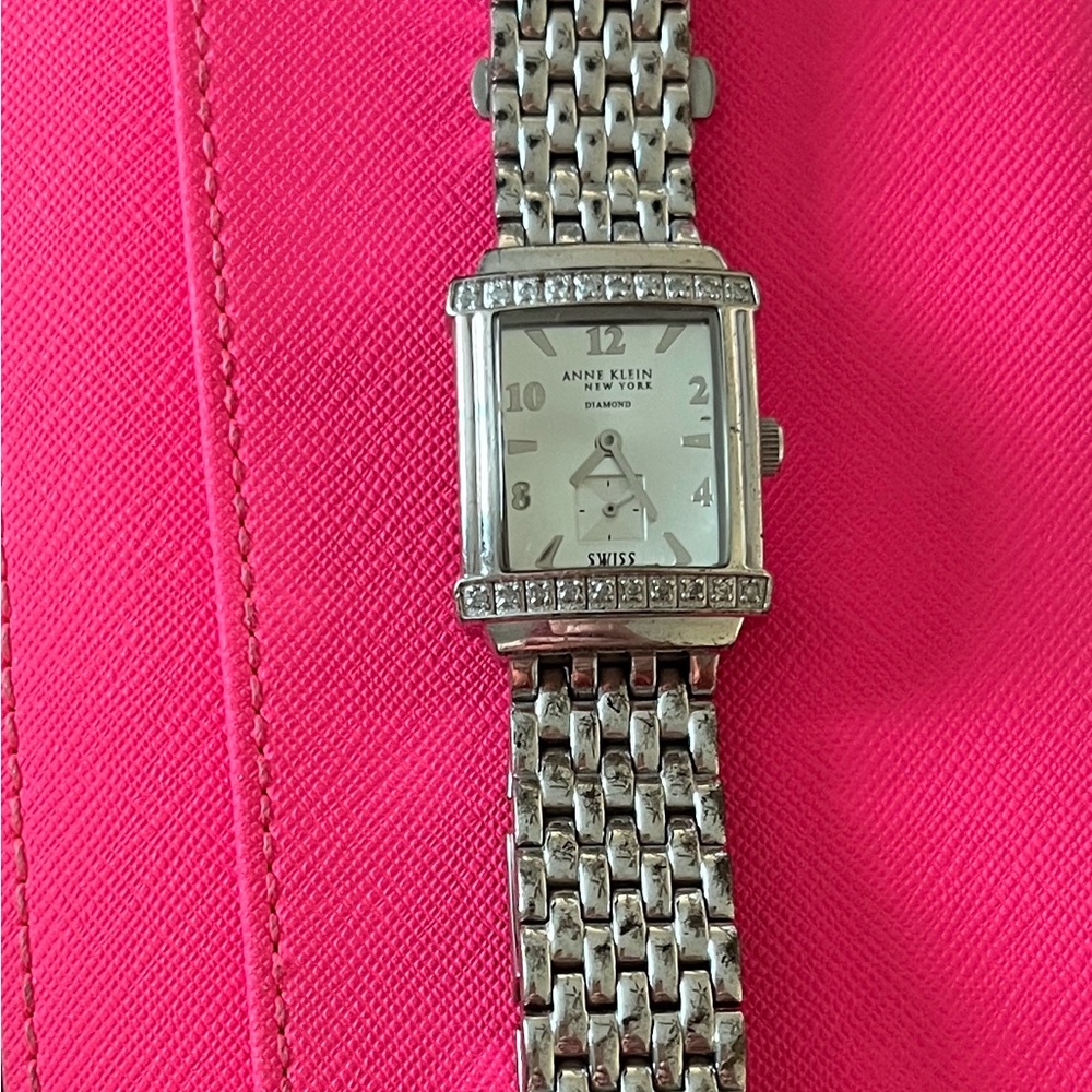 Anne Klein Silver Tone Watch with Diamond Detailing
